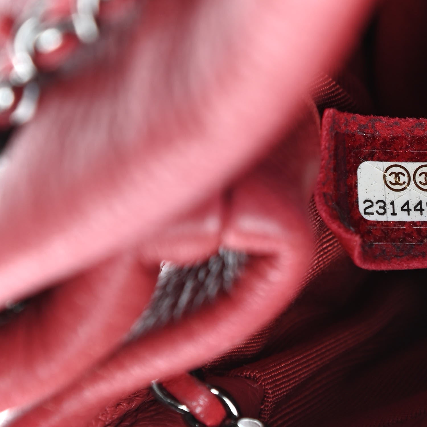 Chanel Deerskin Chevron Small CC Chain Bucket Drawstring Bag Red 7 of 10