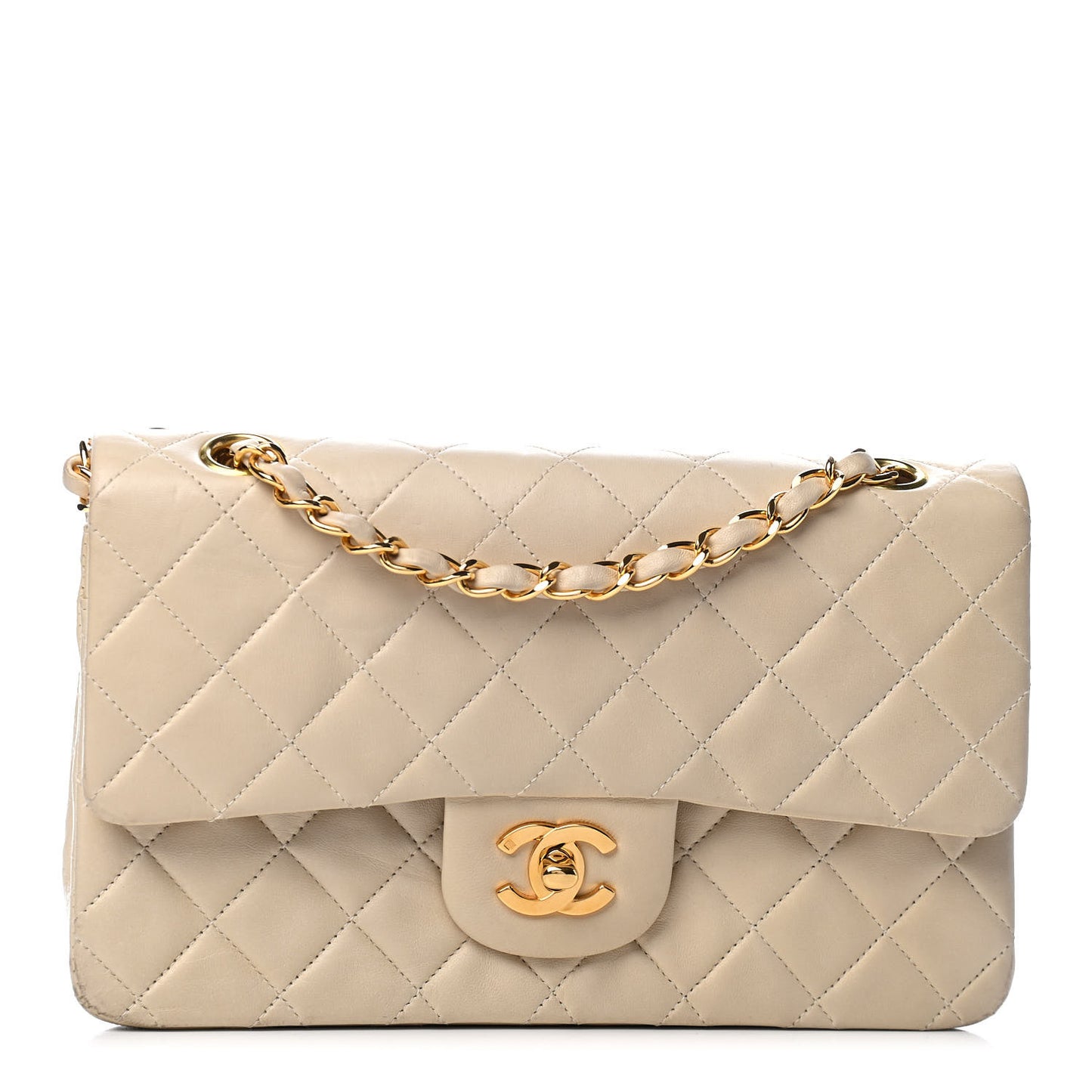 Lambskin Quilted Small Double Flap Beige