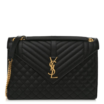 Saint Laurent Grain De Poudre Textured Mixed Matelasse Large Triquilt Monogram Satchel Black 1 of 10