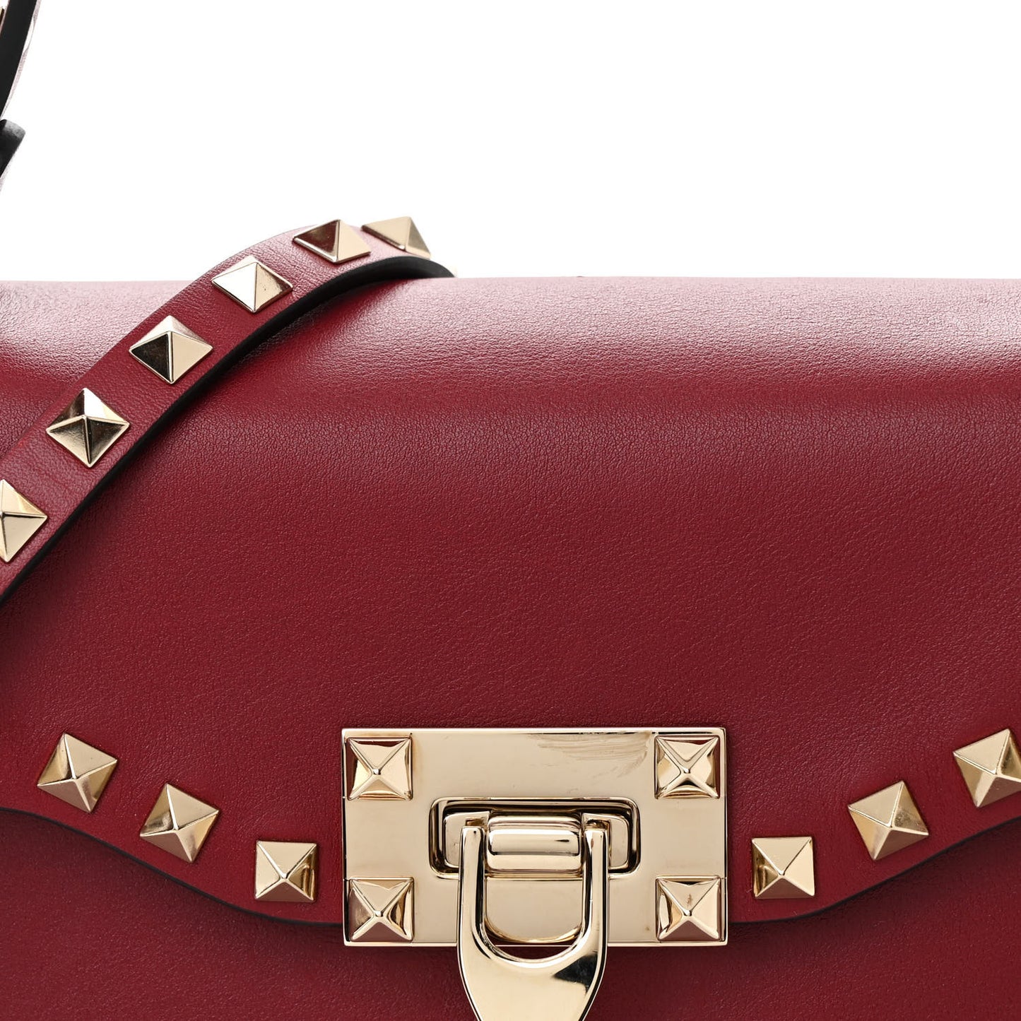Vitello Medium Rockstud Top Handle Shoulder Bag Rubino