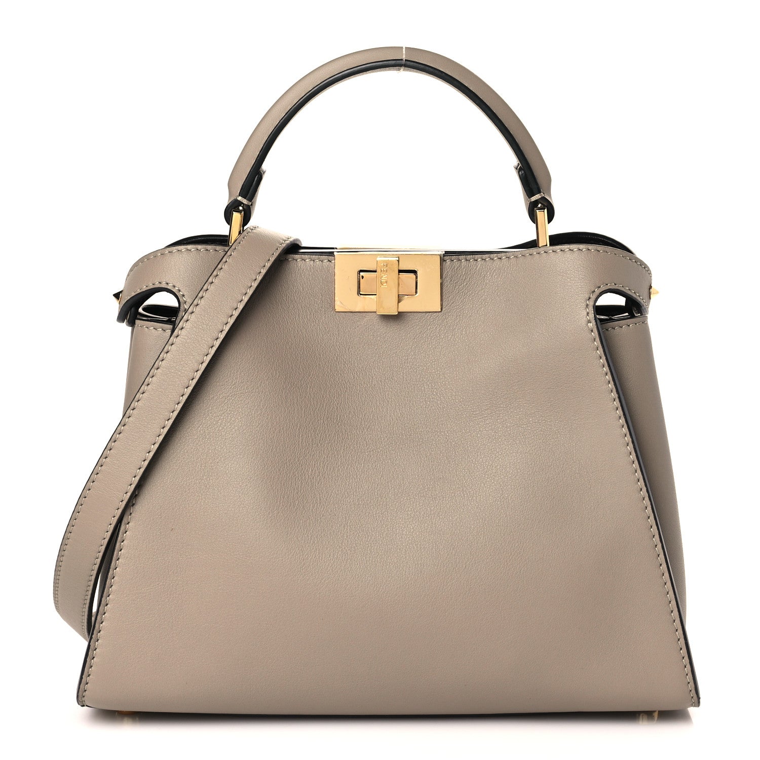 Fendi Vitello Tahiti Burro Medium Peekaboo Iconic Essentially Satchel Tortora Black 1 of 9