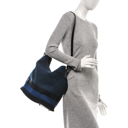 Burberry Overdyed Canvas Mega Check Medium Susanna Hobo Navy Blue 2 of 8