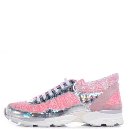 Chanel Tweed Suede Calfskin Sneakers 39 Pink 1 of 6