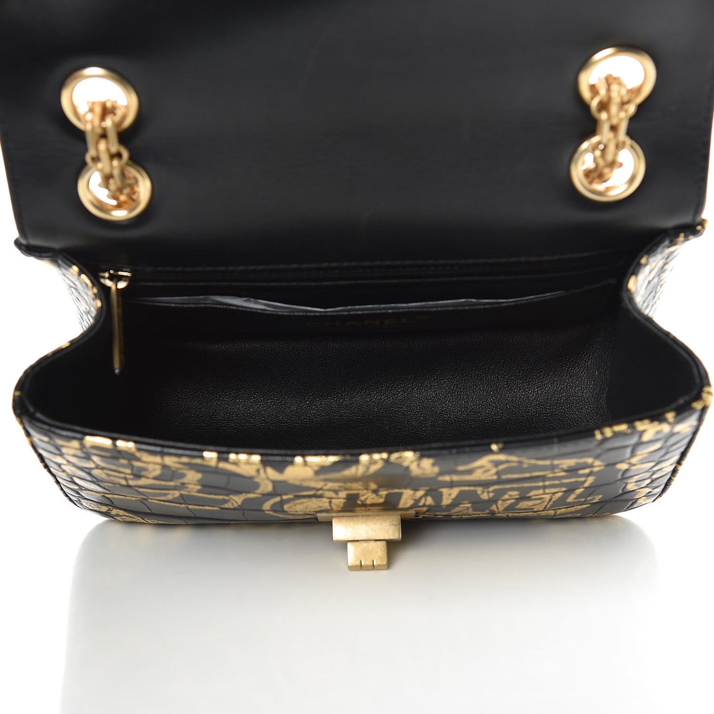 Calfskin Crocodile Embossed Graffiti 2.55 Mini Cocodile Reissue Flap Black Gold
