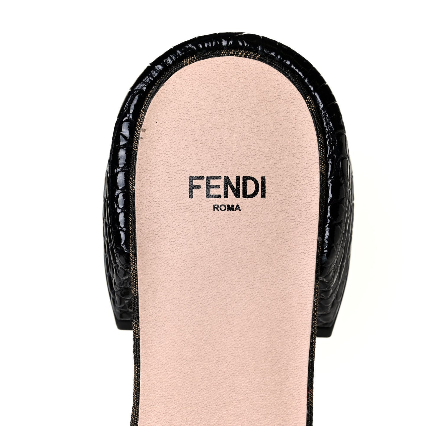 Jacquard Calfskin FF Crocodile Embossed Promenade Slide Sandals 38.5 Tobacco Moro Black