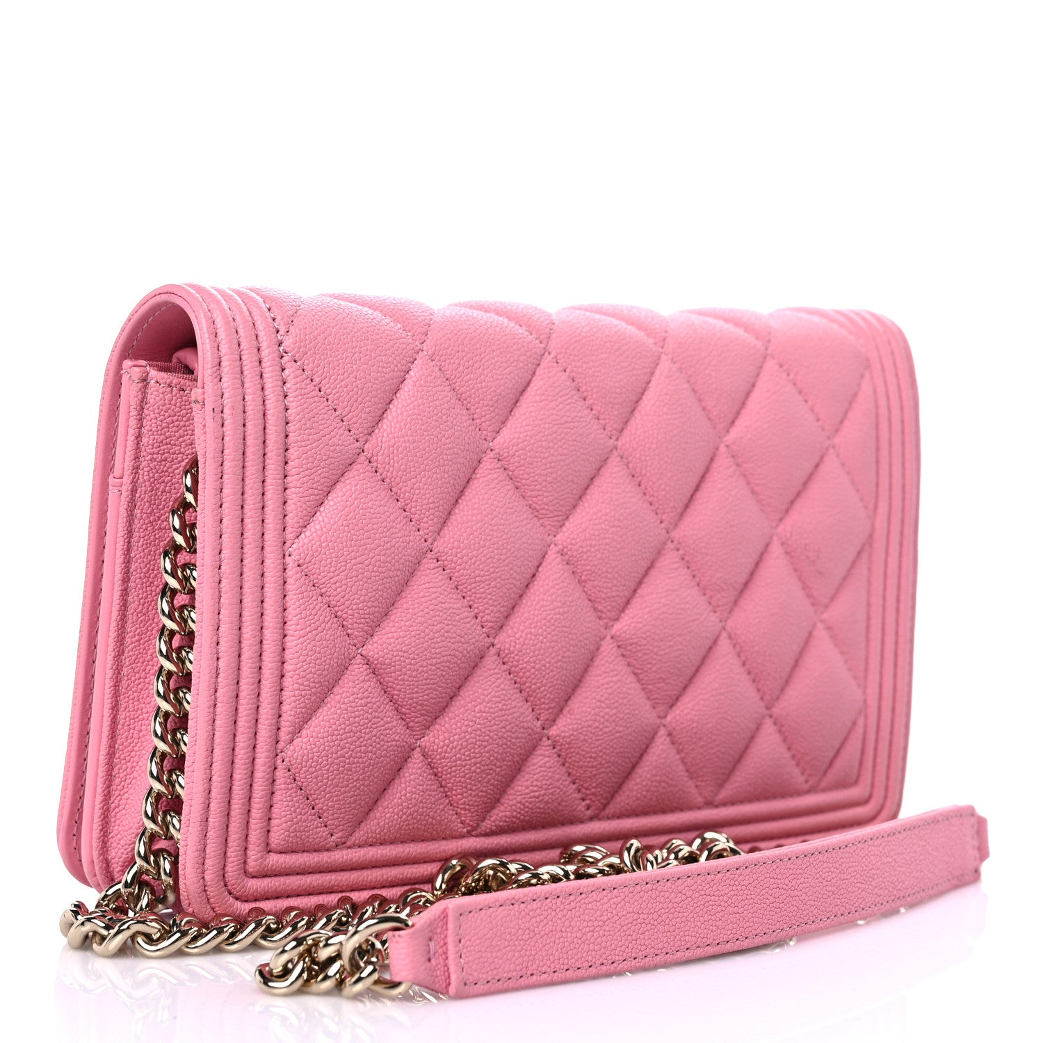 Chanel Caviar Quilted Boy Wallet On Chain WOC Pink 3 of 19