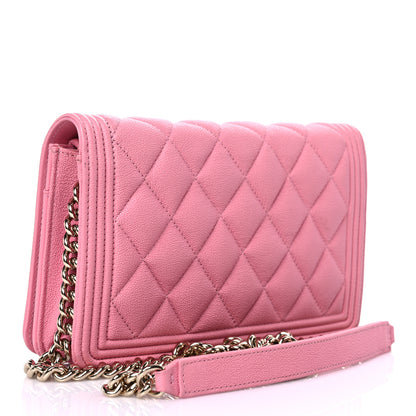 Chanel Caviar Quilted Boy Wallet On Chain WOC Pink 3 of 19