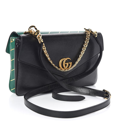 Gucci Calfskin Diagonal GG Medium Thiara Double Envelope Shoulder Bag Emerald Green Black 3 of 10