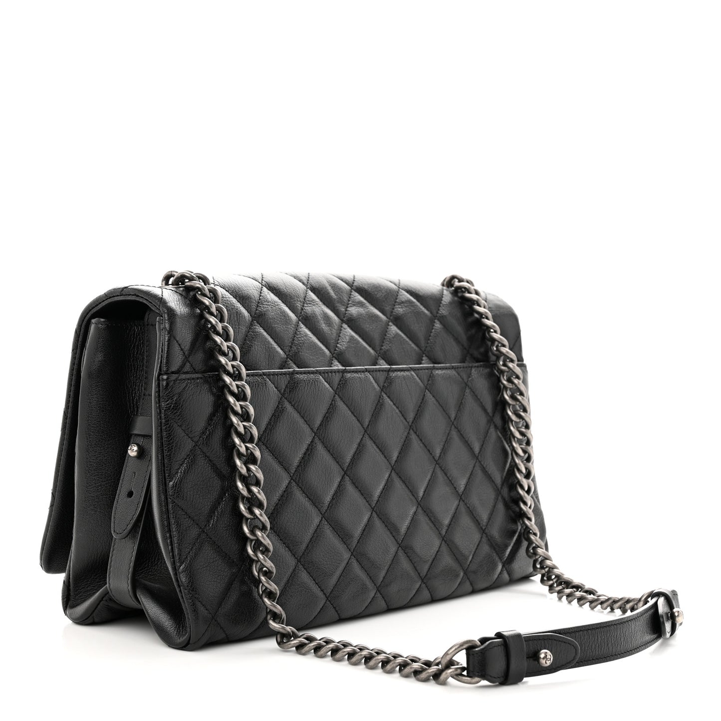 Goatskin Quilted Large City Rock Flap Black