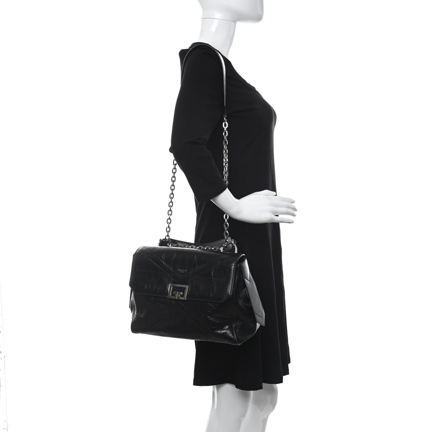 Creased Patent Calfskin Medium ID Flap Black