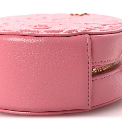 Chanel Caviar Camellia Embossed Round Clutch With Chain Pink 10 of 12