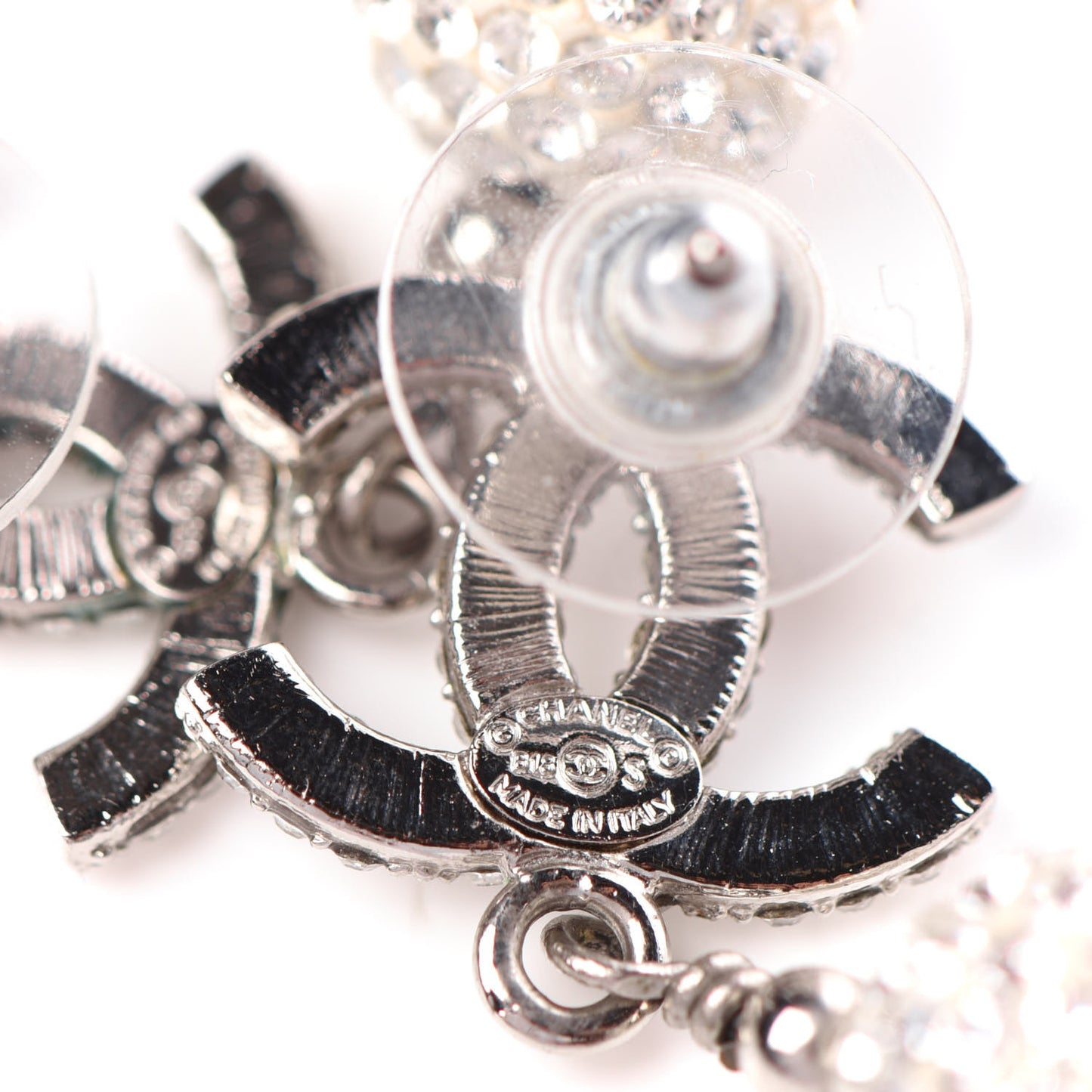 Crystal CC Drop Earrings Silver