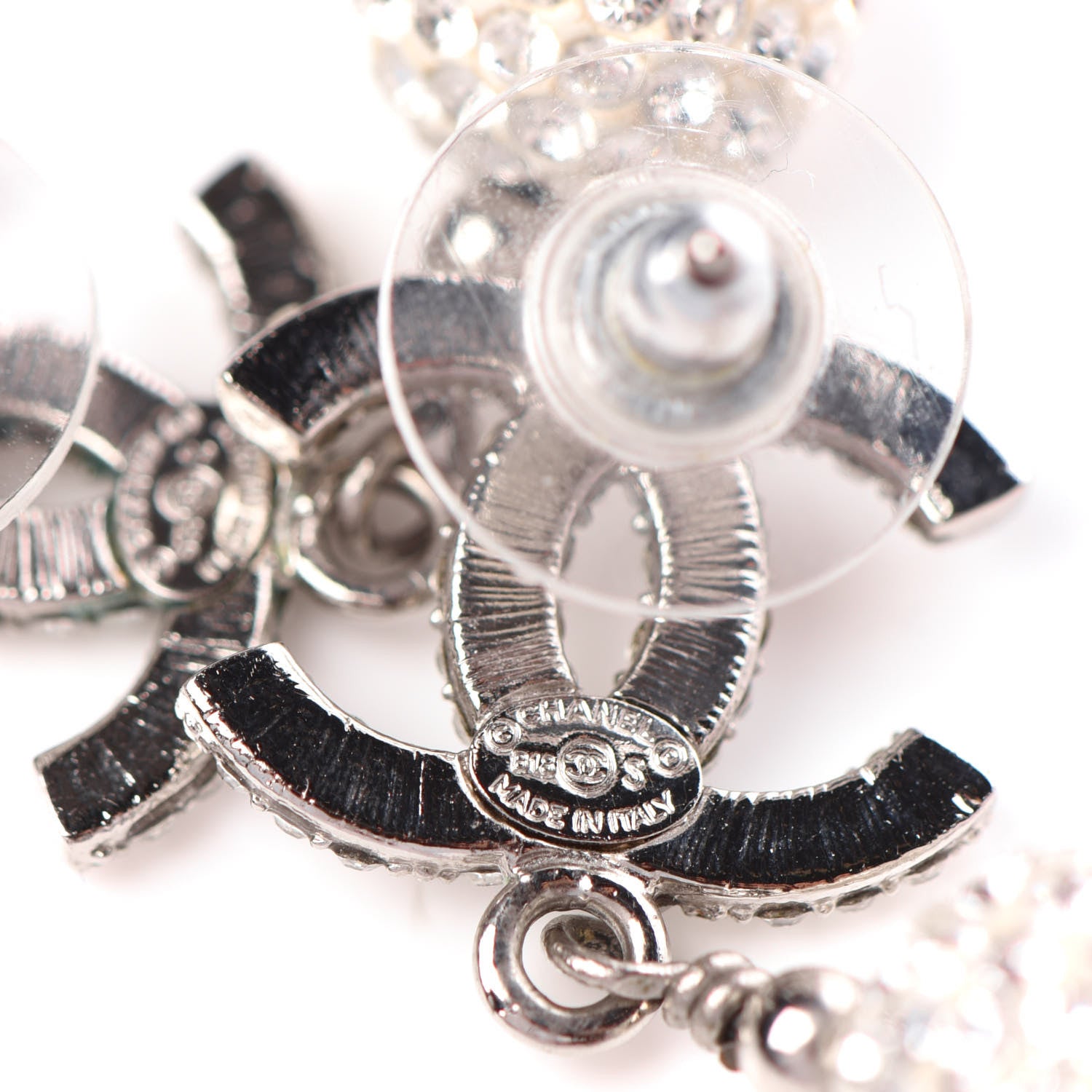 Chanel Crystal CC Drop Earrings Silver 4 of 5