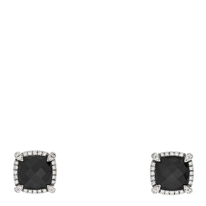 David Yurman Sterling Silver Diamond Black Onyx 9mm Chatelaine Bezel Earrings 1 of 4