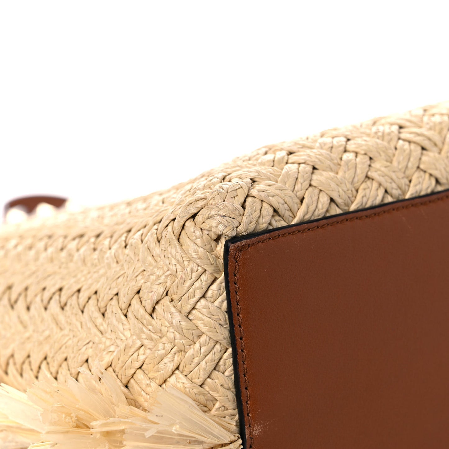 Raffia Calfskin Rockstud Shoulder Tote Naturale Saddle Brown