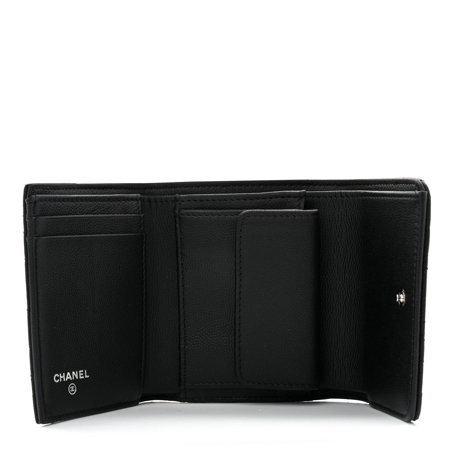 Chanel Caviar Camellia Embossed Compact Wallet Black 5 of 8