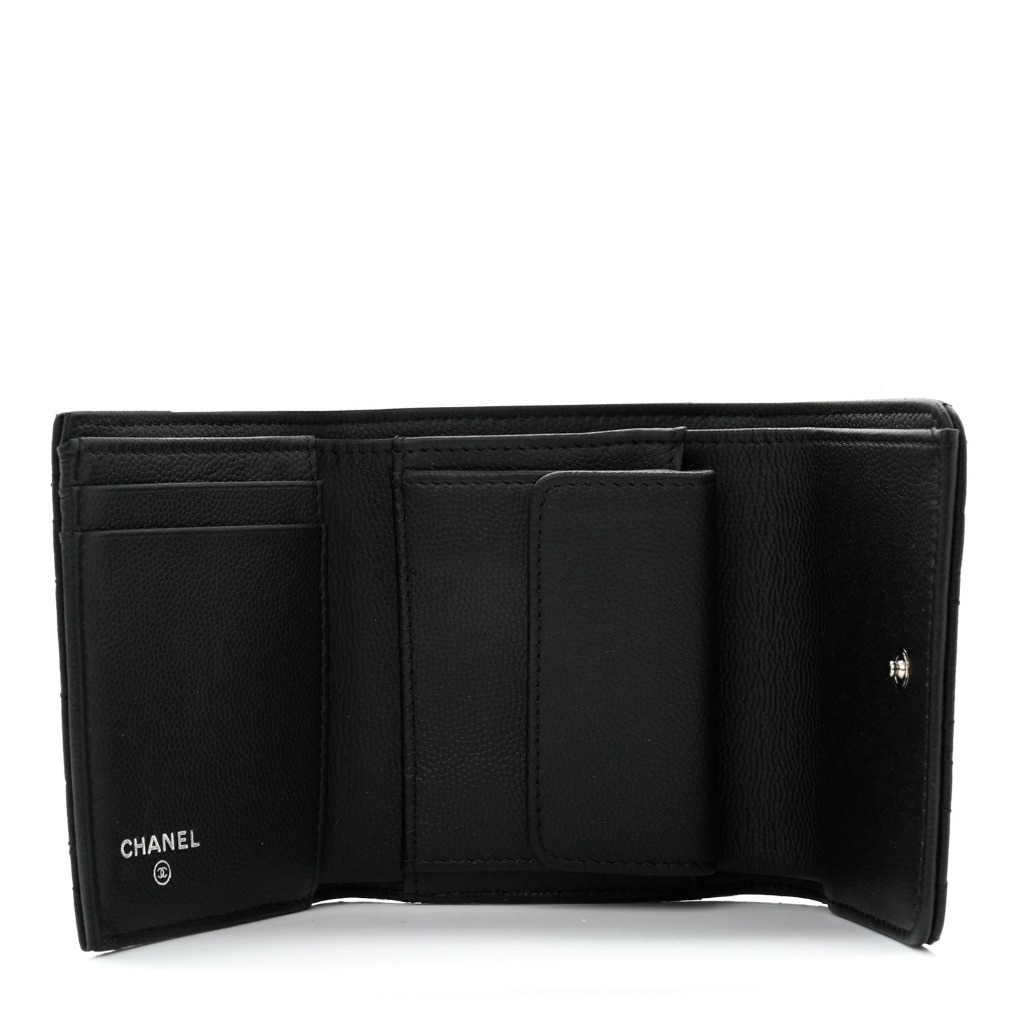 Caviar Camellia Embossed Compact Wallet Black