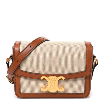 Celine Textile Natural Calfskin Teen Triomphe White Tan 1 of 13