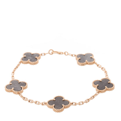 Van Cleef & Arpels 18K Rose Gold Silver Obsidian 5 Motifs Vintage Alhambra Bracelet 1 of 5