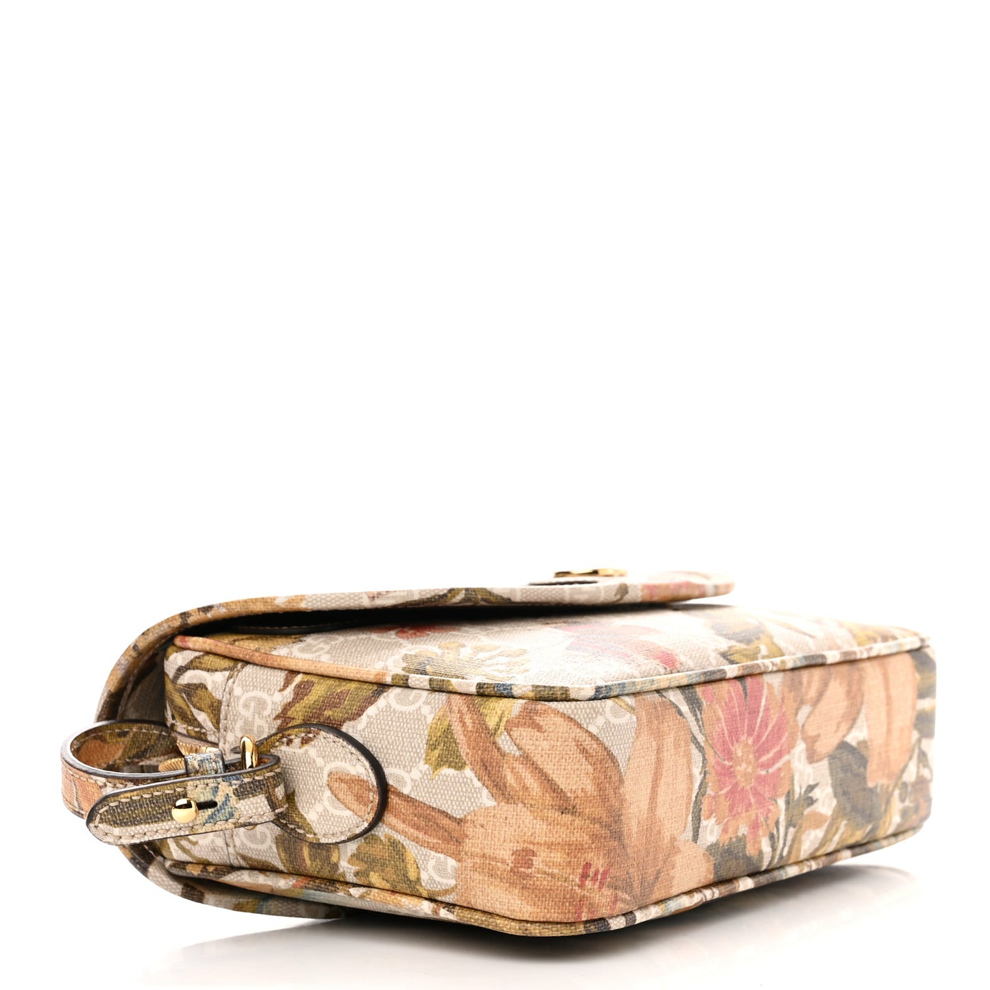 GG Supreme Monogram Water Flora Web Studded Mini Ophidia Flap Shoulder Bag Beige White Multicolor