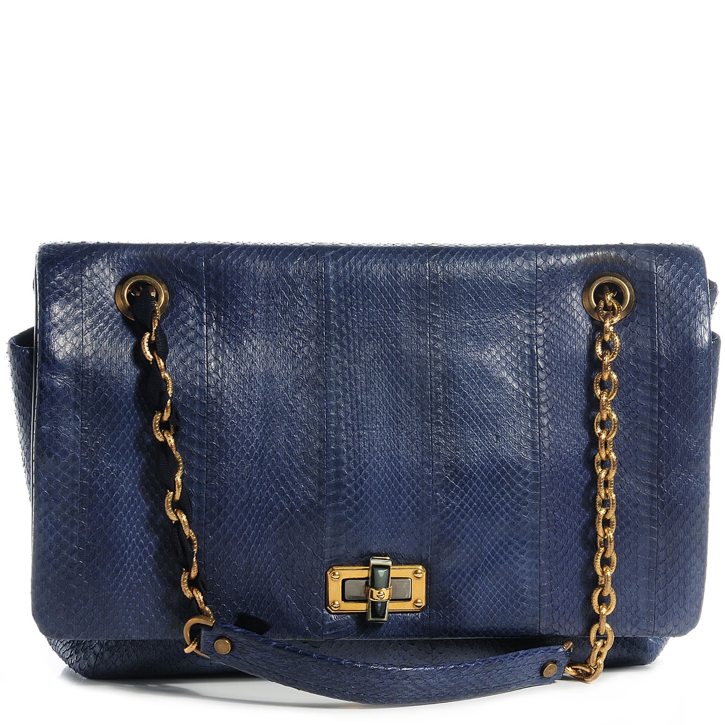 Snakeskin Large Happy Shoulder Bag Bleu Nuit