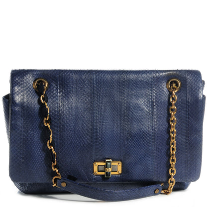 Lanvin Snakeskin Large Happy Shoulder Bag Bleu Nuit 1 of 9
