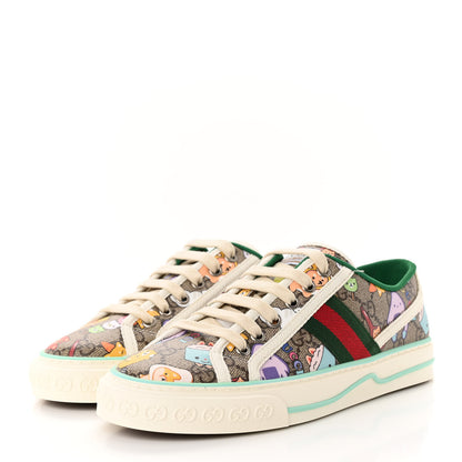 Gucci X PIKARAR GG Supreme Monogram Web Animal Print Womens 1977 Tennis Sneakers 37 Beige Ebony Multicolor Mystic White 3 of 9