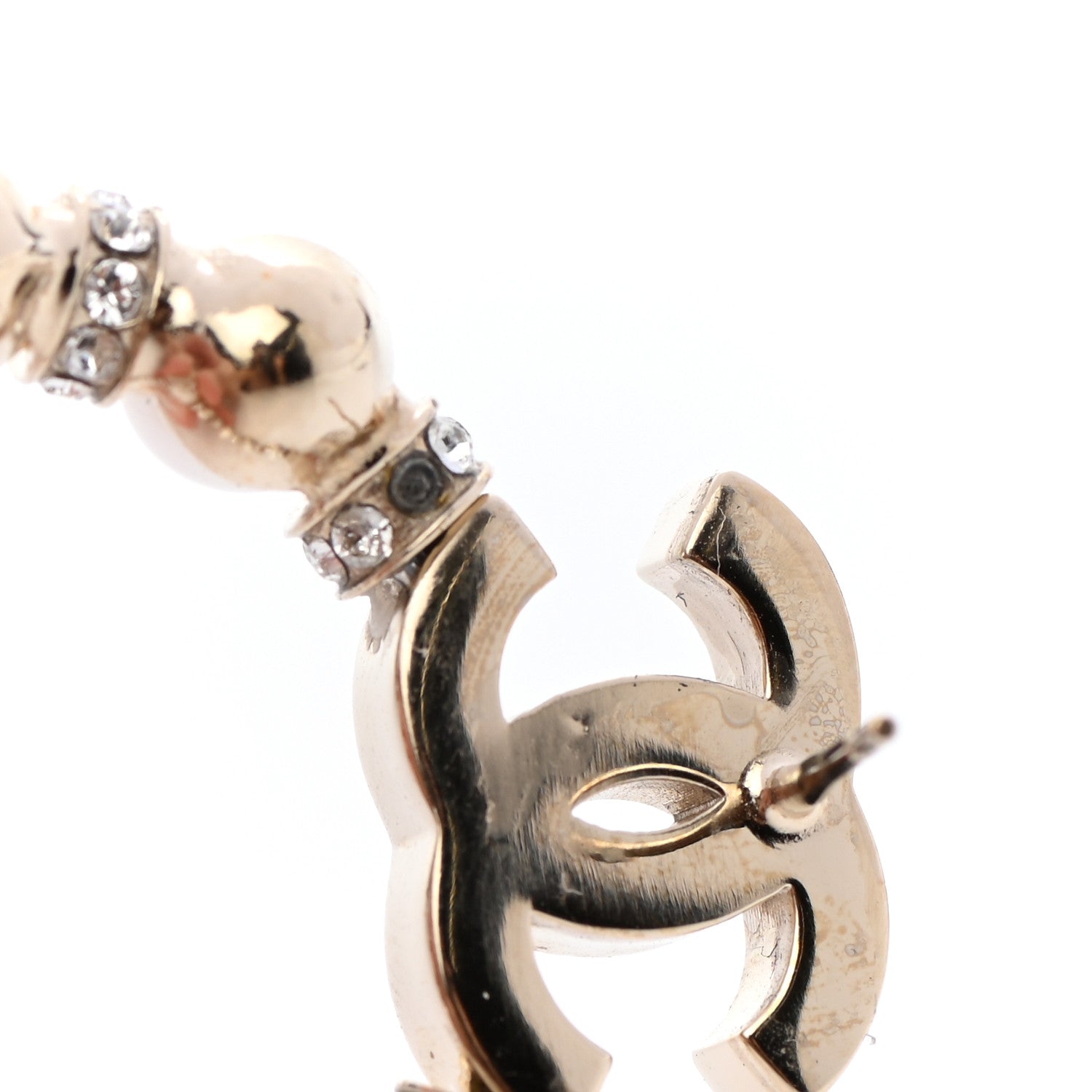 Chanel Pearl Crystal Nefertiti CC Drop Earrings Gold 5 of 8