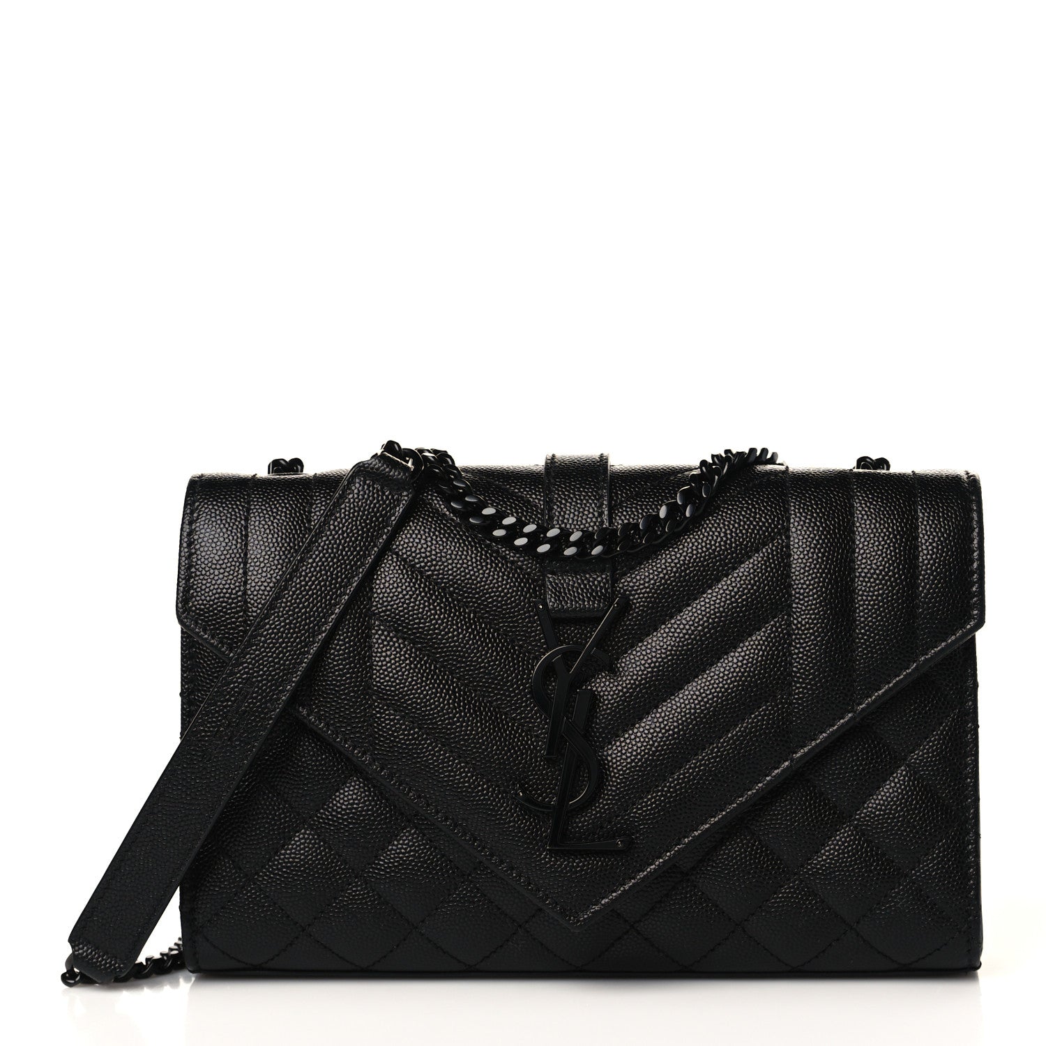 Saint Laurent Grain De Poudre Textured Mixed Matelasse Triquilt Small Monogram Monochrome Satchel Black 1 of 9