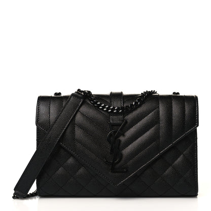 Saint Laurent Grain De Poudre Textured Mixed Matelasse Triquilt Small Monogram Monochrome Satchel Black 1 of 9