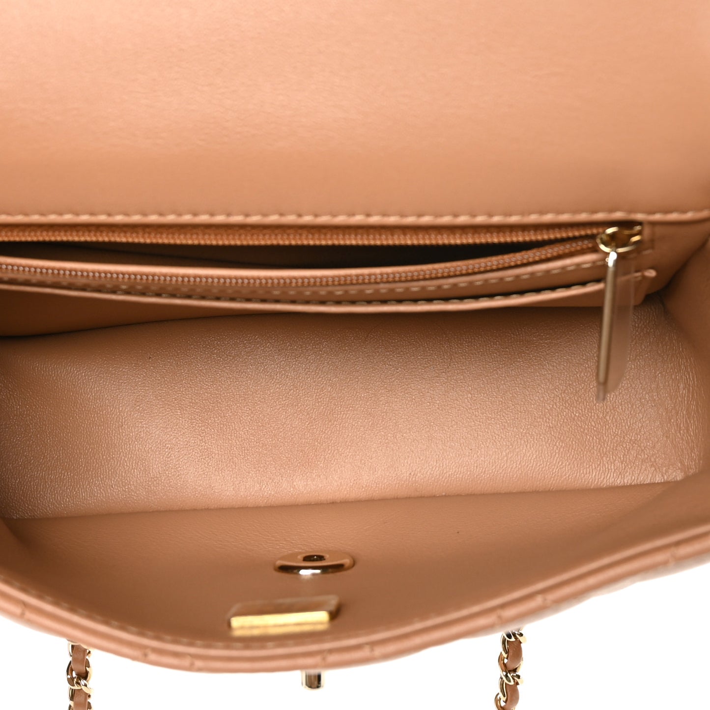 Lambskin Quilted Mini Top Handle Rectangular Flap Dark Beige