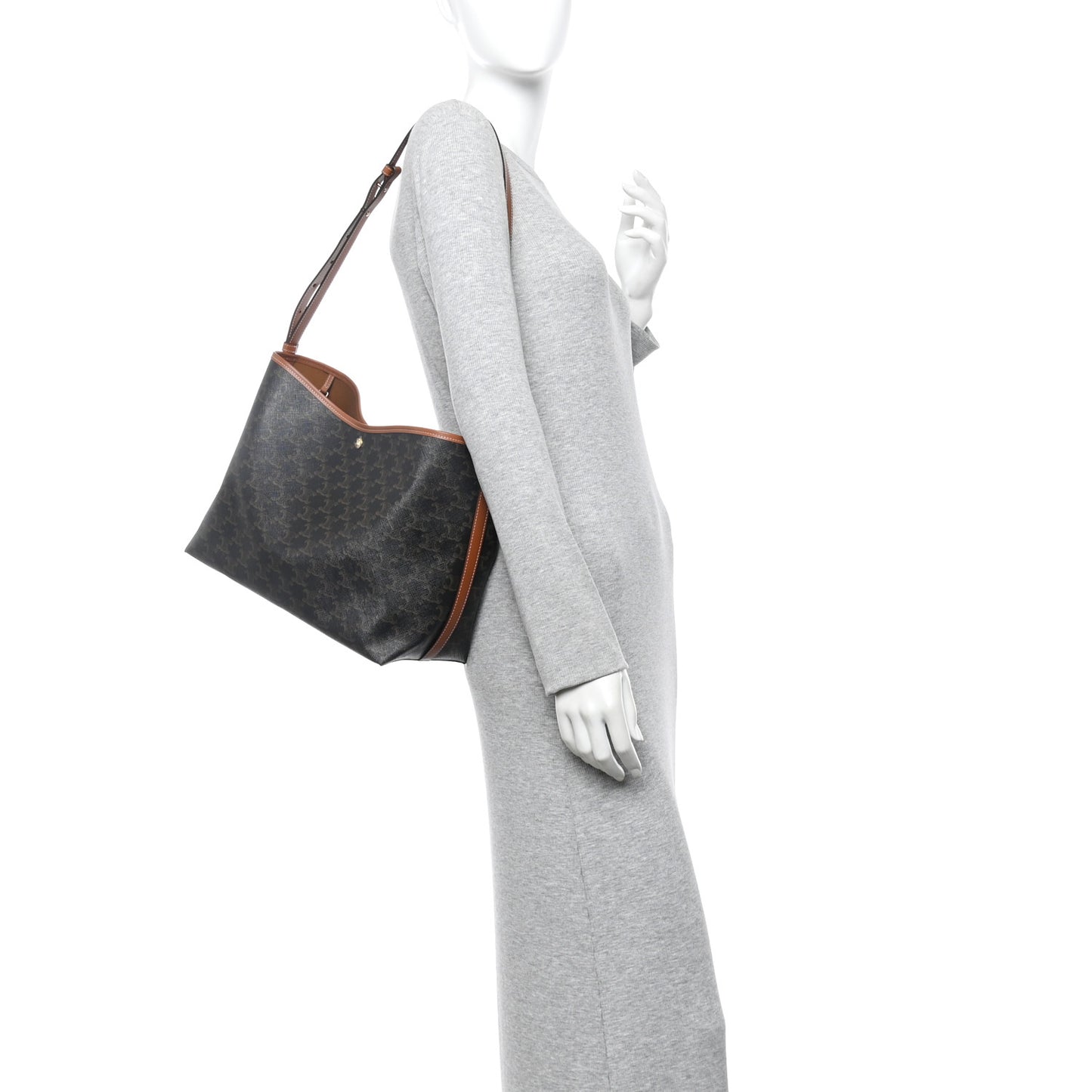 Triomphe Canvas Calfskin Shopper Tote Tan