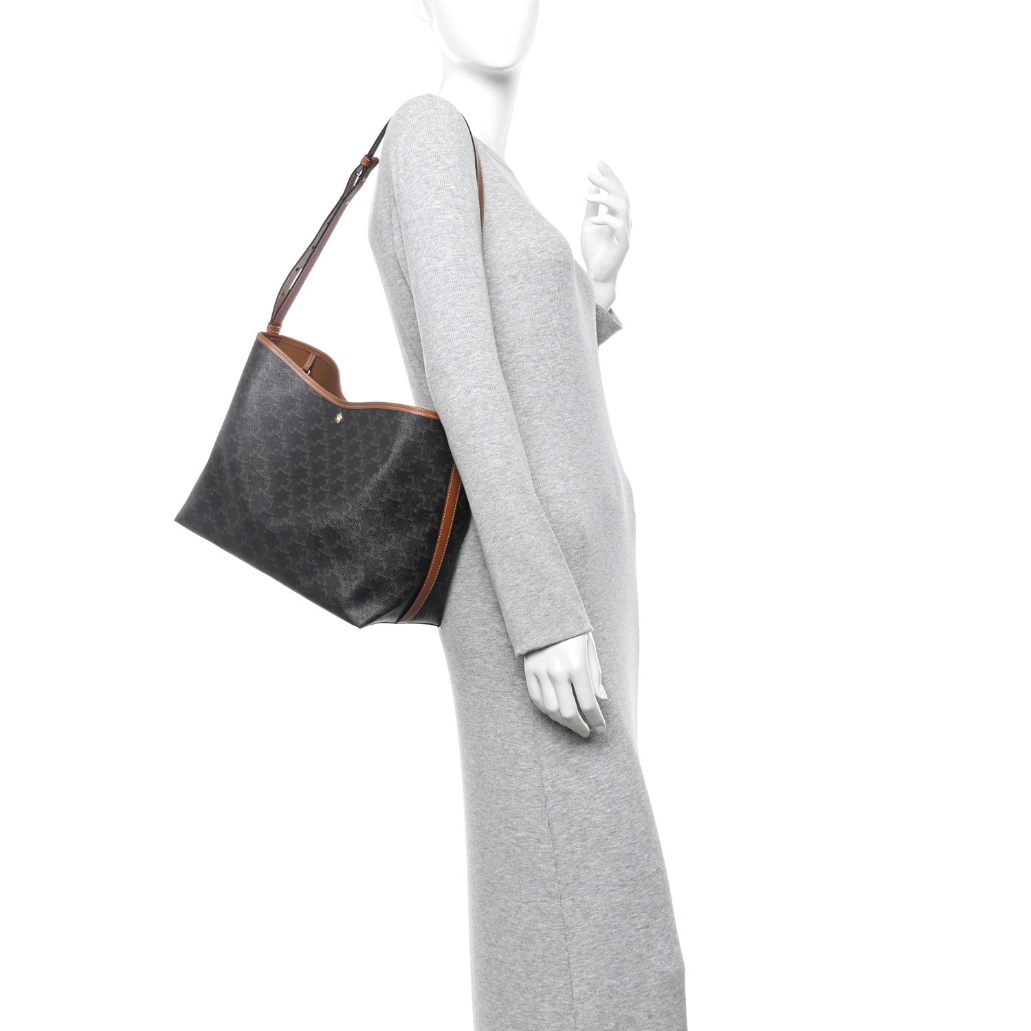 Celine Triomphe Canvas Calfskin Shopper Tote Tan 2 of 11