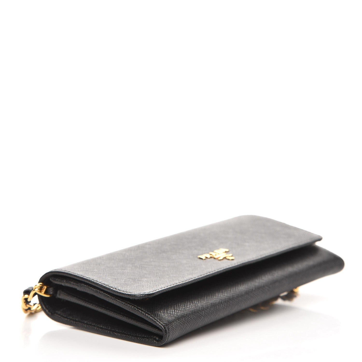 Prada Saffiano Metal Oro Chain Wallet Nero Black 4 of 7