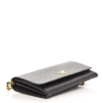 Prada Saffiano Metal Oro Chain Wallet Nero Black 4 of 7