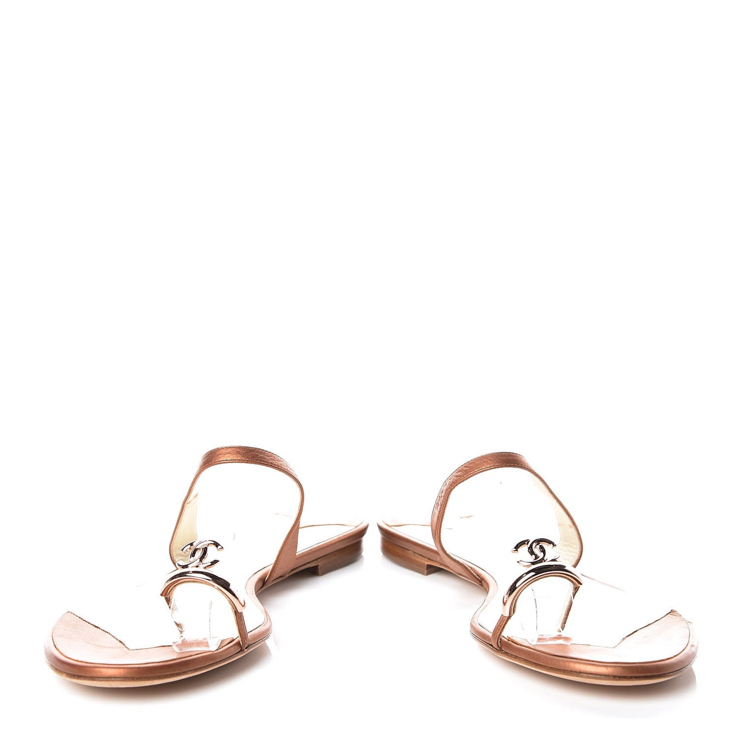 Metallic Calfskin CC Toe Ring Sandals 38 Bronze