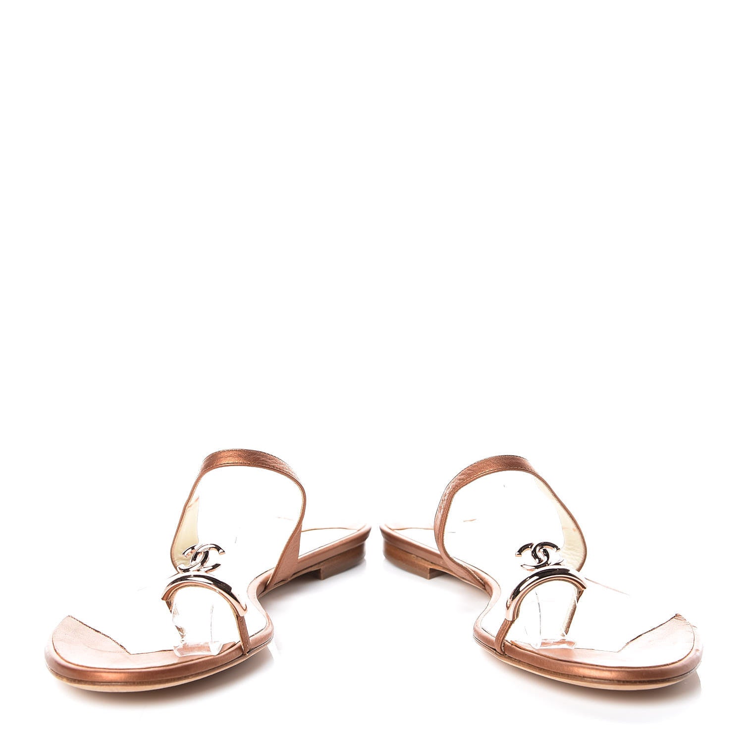 Chanel Metallic Calfskin CC Toe Ring Sandals 38 Bronze 5 of 19