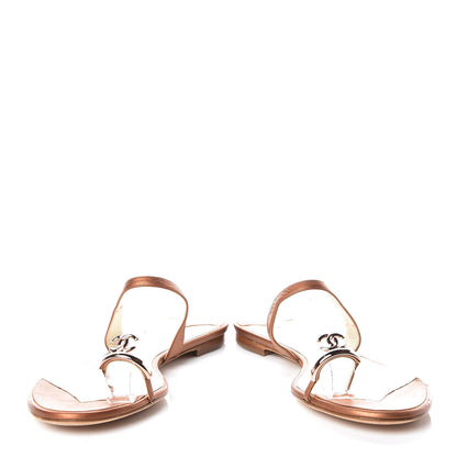 Chanel Metallic Calfskin CC Toe Ring Sandals 38 Bronze 5 of 19