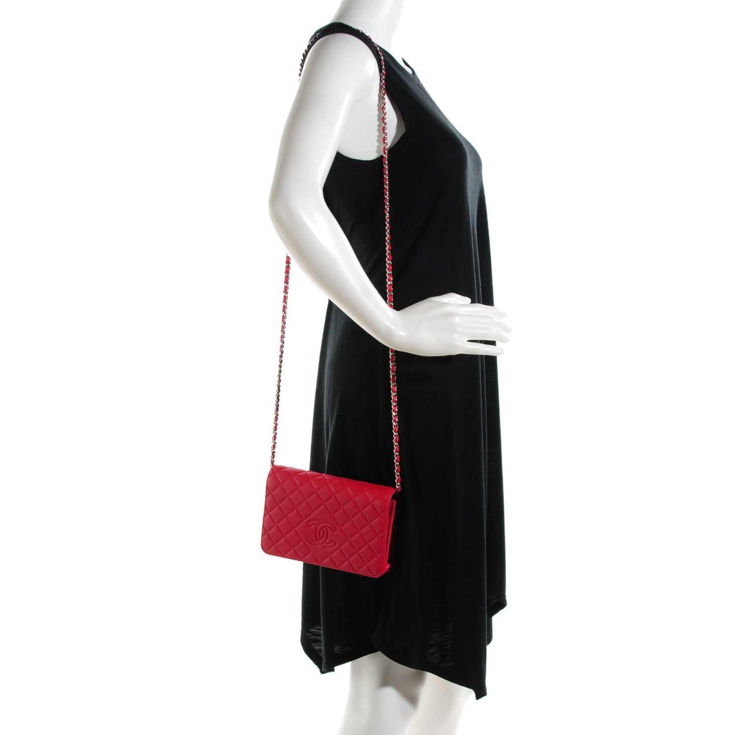 Lambskin Quilted Diamond CC Wallet On Chain WOC Red