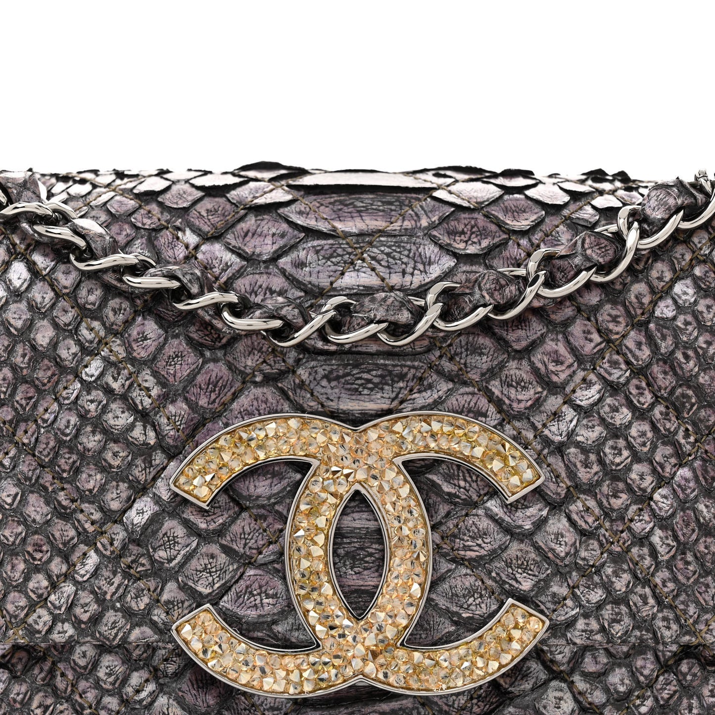 Metallic Snakeskin Strass Flap Bag Light Purple
