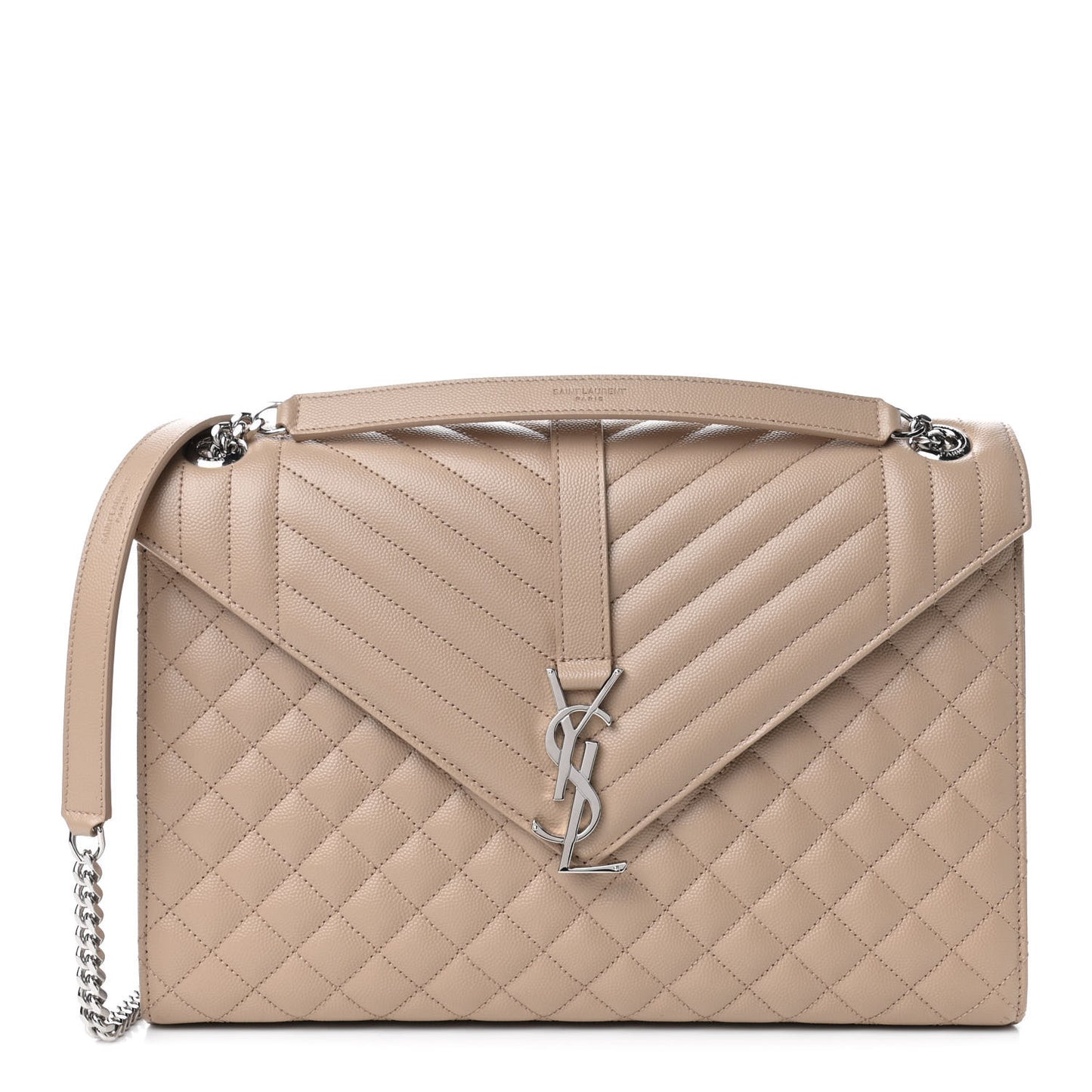 Grain De Poudre Mixed Matelasse Large Triquilt Monogram Satchel Dark Beige