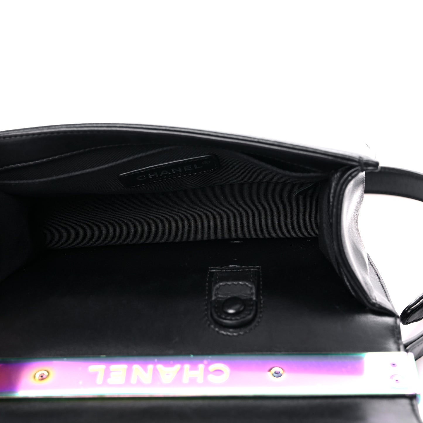 Lambskin LED Iridescent Metal Small Boy Flap Black Multicolor