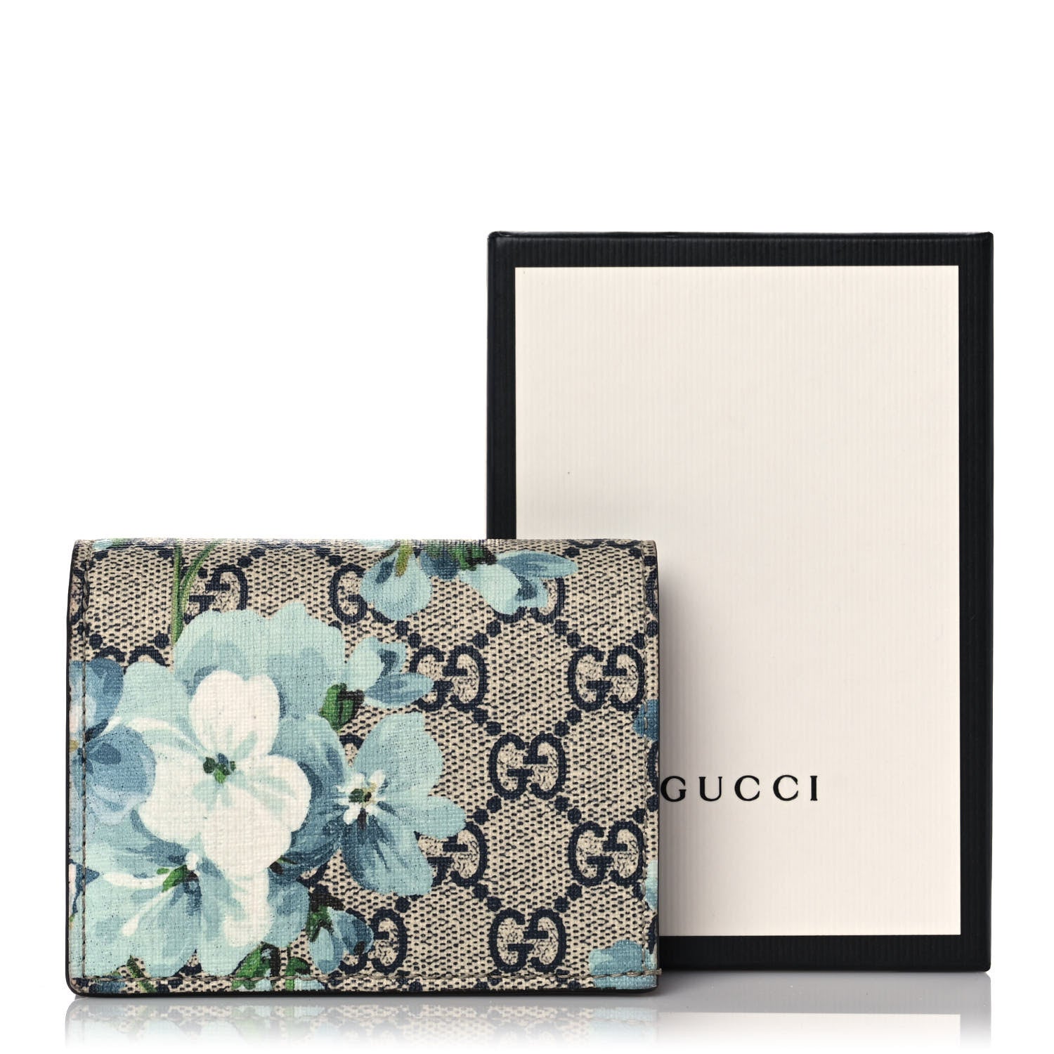 Gucci GG Supreme Monogram Blooms Card Case Wallet Beige Blue Navy Hibiscus Red 9 of 9