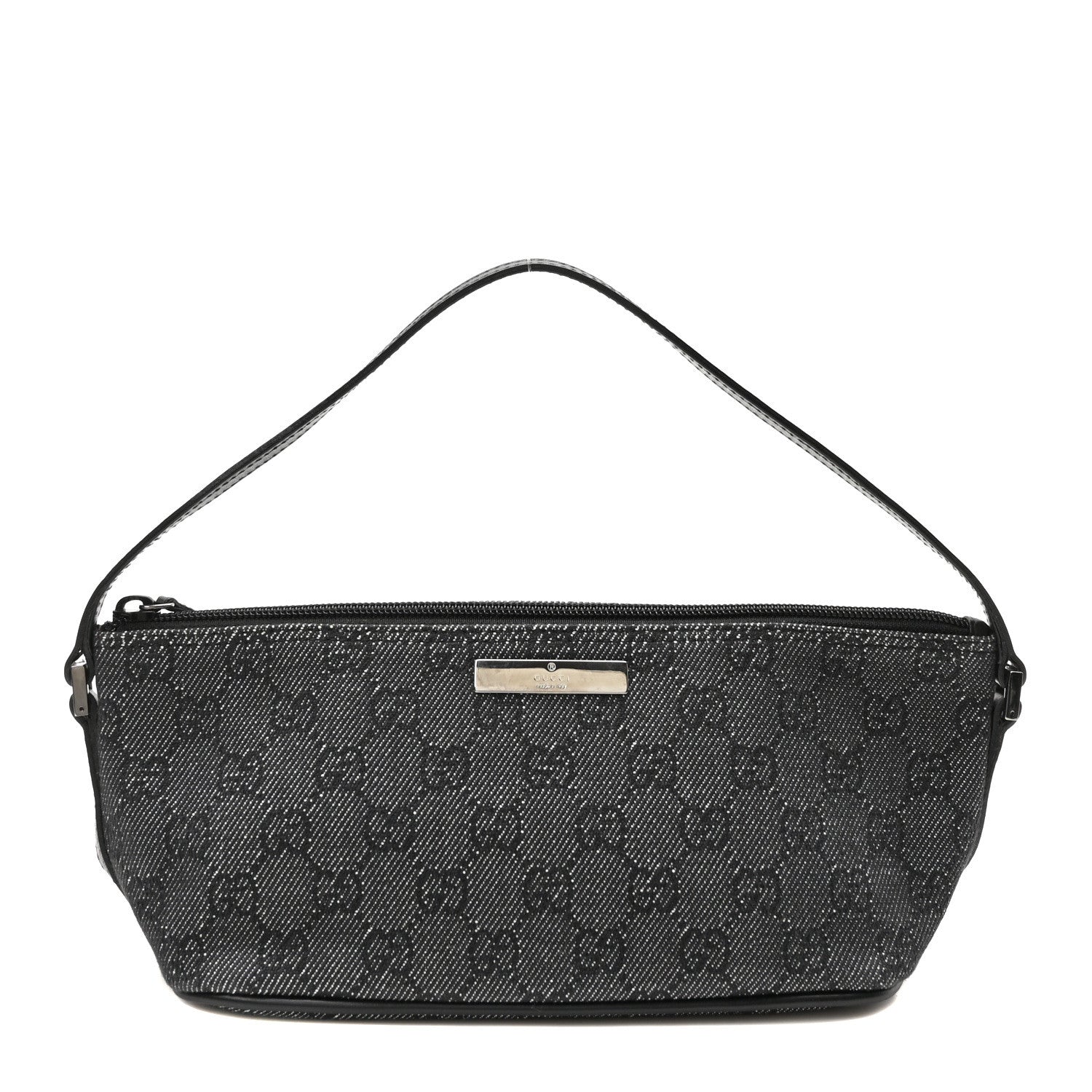 Gucci Denim Monogram Boat Pochette Black 1 of 10