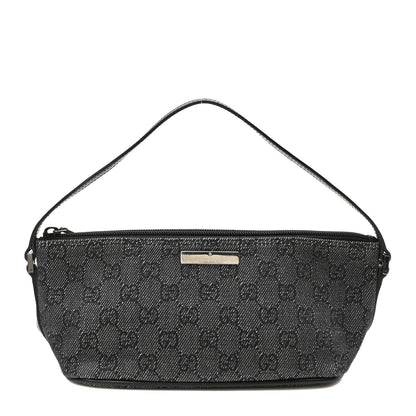 Gucci Denim Monogram Boat Pochette Black 1 of 10