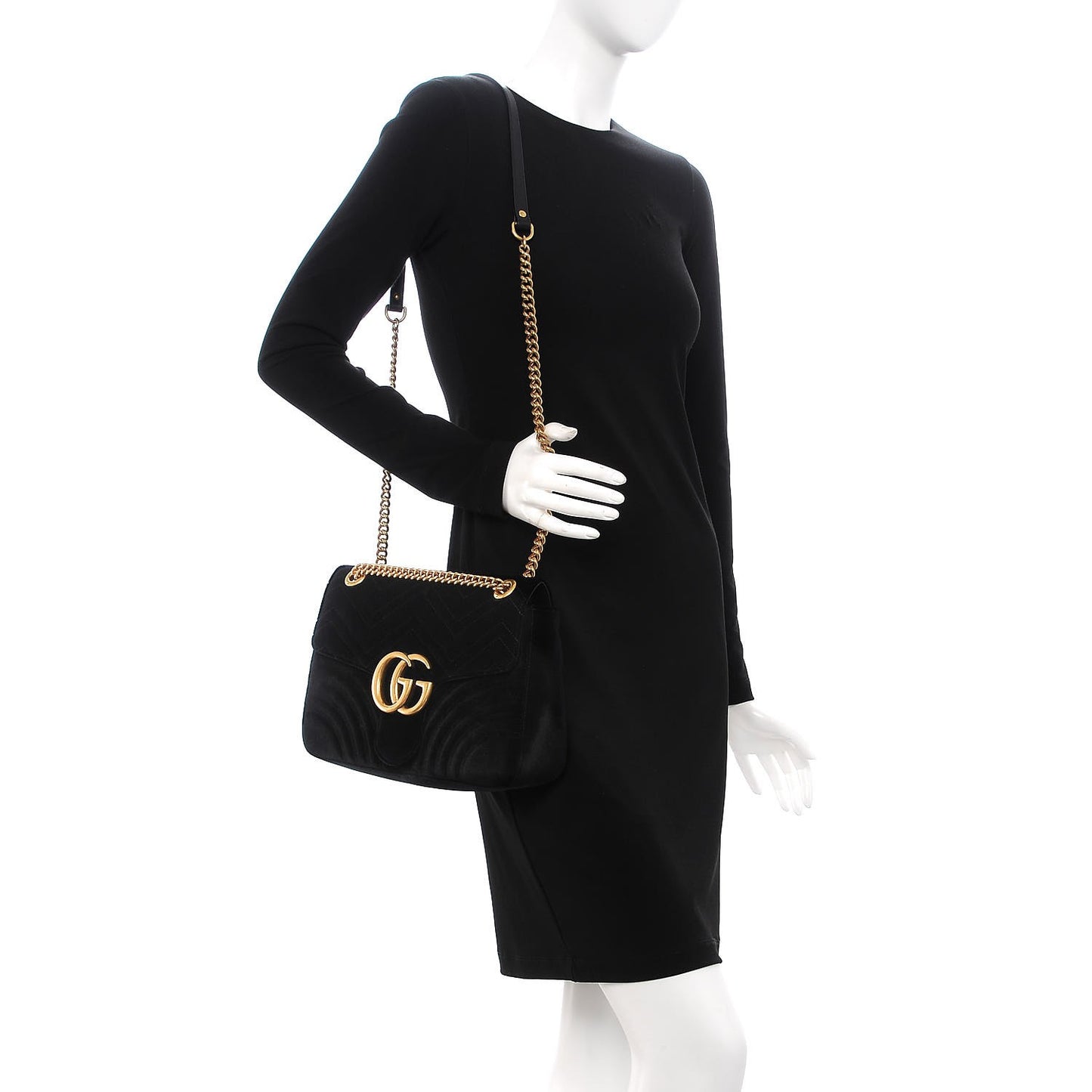 Velvet Matelasse Medium GG Marmont Shoulder Bag Black