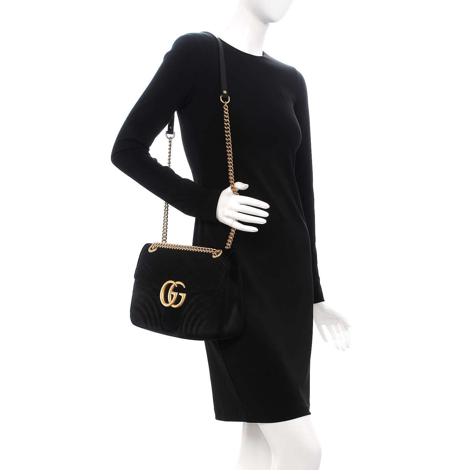 Gucci Velvet Matelasse Medium GG Marmont Shoulder Bag Black 2 of 8