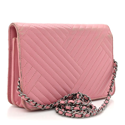 Chanel Lambskin Quilted CC Crossing Wallet On Chain WOC Pink 3 of 20