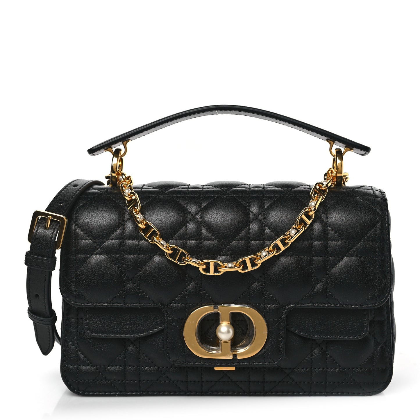 Calfskin Cannage Small Dior Jolie Top Handle Black