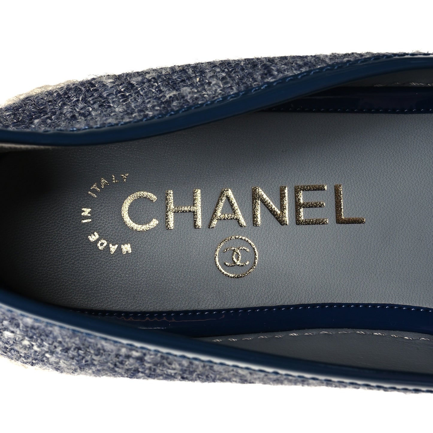 Fabric Patent Calfskin CC Espadrilles 38 Blue
